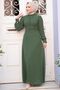 Button Detail Khaki Hijab Dress 2703Hk - 2