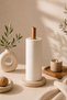 Decorative Natural Travertine Marble and Wooden Beech Wood Handle Paper Towel Holder |   Modern Kitchen Organizer 14 cm X 24 cm - 2