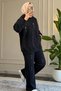 5540 - Stylish and Comfortable 2-Yarn Lycra Hooded Decoration Stone Detailed Hijab Women's Set - 3