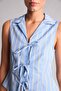 100% Cotton Fitted Shirt Collar Striped Sleeveless Blue Blouse H9075Ax26Sm - 6