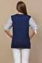Women's Navy Chiffon Sleeve Lace-up Viscose Blouse - 4