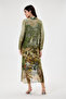 Haki Italian Flower Patterned 3/4 Sleeve Lined Silk Shirt Dress 36 - 38 - 6