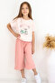 Girl's Capri Set with Flower and Bird Figures, 5-10 Years Old, Powder - 2