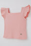 Girl's T-Shirt Crop Square Neck Frilly Crest 8-14 Years, Salmon - 7