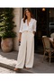 Women's High Waist Double Button Pockets Wide Leg Flowy Bohemian Linen Trousers - 3