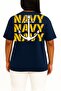Oversize Trio Navy Anchor Chest and Back Printed Unisex T-Shirt - 4