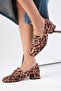 Carolyn Leopard Patterned Women's Short Heeled Fabric Shoes with Blunt Toe Buckle Accessories - 6