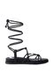 Zri̇n-1001-1001 Premium Black Ankle Lace-Up Women's Sandals - 2