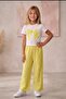 Ribbon Printed Yellow Cotton Girls' Set