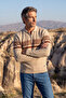 Men's Zippered Polo Neck Beige Sweater Knitwear Embossed Knit Pattern Classic Fit - 5241F - 5