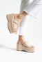 Lunara Women's Beige Fabric 10 cm Platform Heel Buckle Thick Sole Slippers Sandals - 3