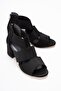 Women's Black Suede Back Zipper Cross Elastic Sandals Shoes Seferi2027 - 3