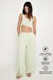Women's Mint Knitted Trousers Premium Viscose Soft Textured Standard Fit with Pockets Elastic Waist Comfortable