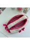 Stone Color Plush Pen Holder & Makeup Bag with Fuchsia Zipper Detail, Handmade with Two Compartments - 5