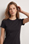 95% Cotton 5% Lycra Body-Fitting Magic Fit Black Women's Stretch T-Shirt Compact Combed Cotton Short Sleeve Flexible Basic T-Shirt Elastane Body - 7