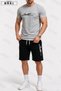 Limited Edition Printed Cotton Fabric Men's Gray T-Shirt-Black Shorts Set