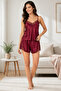 Women's Satin Lace Detailed Rope Strap & Shorts 2-Piece Pajama Set - 2