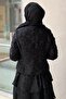 Front Pearl Buttoned Short Jacket Ruffled Skirt Burnout Fabric Evening Dress Set - 4