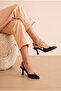 Women's Pointed Toe Buttoned Buckle Black Patent Leather Thin Heel Shoes Stiletto - 6