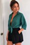 Low-sleeved oversize crop shirt with tie detail, linen blend - 3