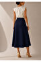 Dark Blue Slitted Loose Cut Woven Skirt - 4