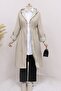 Hooded Quilted Trench Coat - Squeeze Waist and Lining, Stone Color