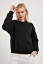 Women's Piping Oversize Black Crew Neck Sweatshirt
