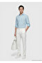 Turquoise Plain Regular Fit Long Woven Casual Cotton Blend Shirt