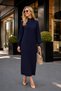 (Dark Blue) Straight Cut Thick Terry Fabric Standing Collar Zippered Knitted Dress (Length 130 Cm.) - 8