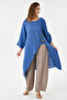 Women's Blue Italian 100% Linen Long Linen Tunic with Deep Side Slits 40 - 44 - 3