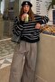 Black Striped Women's Knitwear Sweater Mg1262