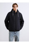 Xside Black Standard Fit Hooded Men's Coat