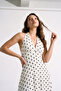 Women's White Black Halter Cut Summer Polka Dot Midi Dress - 6
