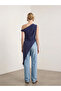 Original Draped Collar Modal Blend Asymmetrical Cut Blouse - 3