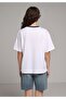 Oversize Fit Round Neck Printed Women's White Short Sleeve T-Shirt - 2