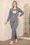 Cat Embroidered Crew Neck Long Sleeve Pajama Set