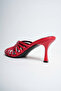 Dafne Red Stripe Detailed Pointed Toe Thin Heeled Women's Slippers - 8 cm - 6