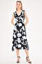 Women's Black-Grey Patterned Double-Breasted Collar Midi Length Dress with Elastic Waist and Shoulders Arm-24Y001052 - 4