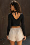1969 Tie-Detail Gathered Black Blouse - 3