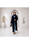 Navy Blue Japanese Velvet Oriental Pattern Sleeves Embroidery Embroidered Wrist Ribbon Abaya - 2