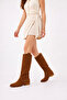 Eliz Women's Short Heel Suede Laser Cut Perforated Summer Boots - Brown - 2