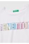 Benetton Girls' Stoned Round Neck T-Shirt 6-14 Years White - 3