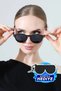 Women's Black Oval Frame Black Glass Sunglasses with Gold Edge Detail