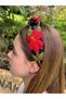 Bym578 Women's Henna Evening Dress with Hand Embroidered Red Motif on Black Fabric and Daily Handmade Hair Crown - 7