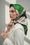100% Twill Silk Striped Floral Patterned Emerald Green - Cream Colored 90X90 Sewing Shape: Hand Sewing Accessory - 5