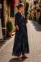 Bohomiyan Plus Size Italian Long Digital Flower Printed Linen V-Neck Shirt Dress - 2