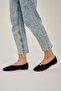 Luna black suede stone detail blunt toe women's flat shoes - 2