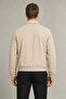 Men's Beige Gabardine Fabric Zip-Up Oversized Transitional Jacket with Elastic Waist - 5