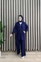 Pirlanta Takim Crystal Fabric Women's Navy Blue Hooded and Zipper Detailed Pantsuit with Pockets and Stones - 4