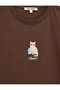 Comfortable Fit Short Sleeve Cat Embroidered Crew Neck Cotton T-Shirt - 7